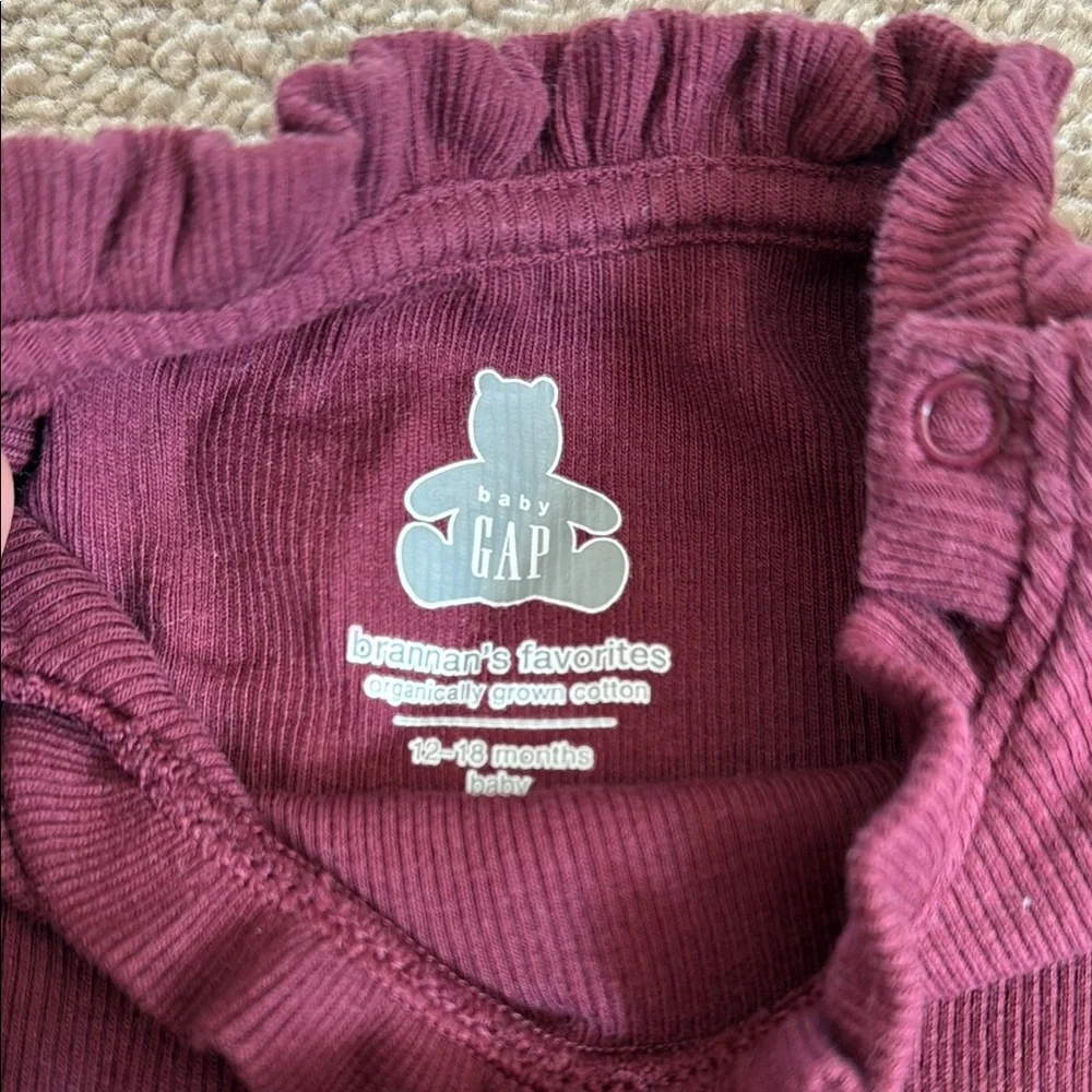 Toddler Girls Gap 12-18 months Burgundy Bodysuit and Pink Floral Pants Set - Picture 3 of 5